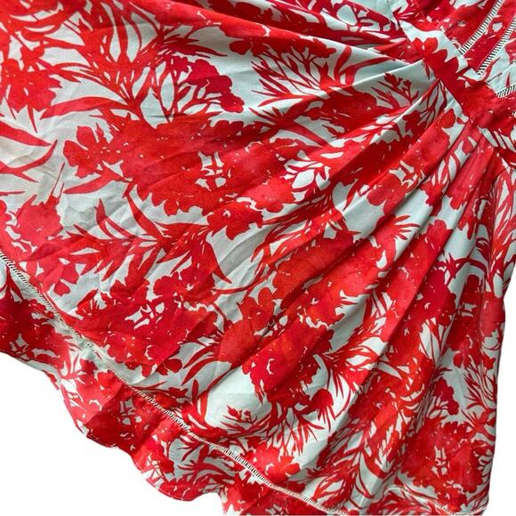 Banana Republic Floral Pleated Dress in Candy Apple Red & Aqua Teal Size 0 - Picture 5 of 6